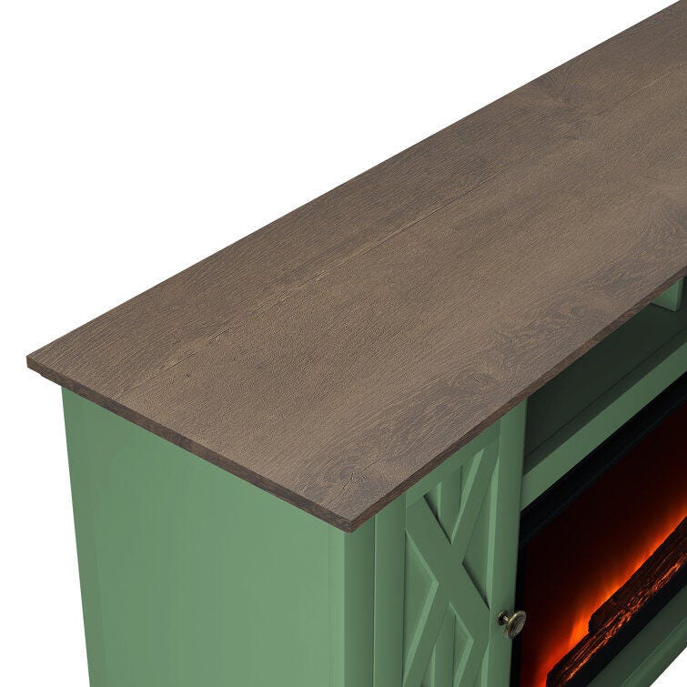 Joy River 68" TV Stand with Electric Fireplace, Green/Tan, large
