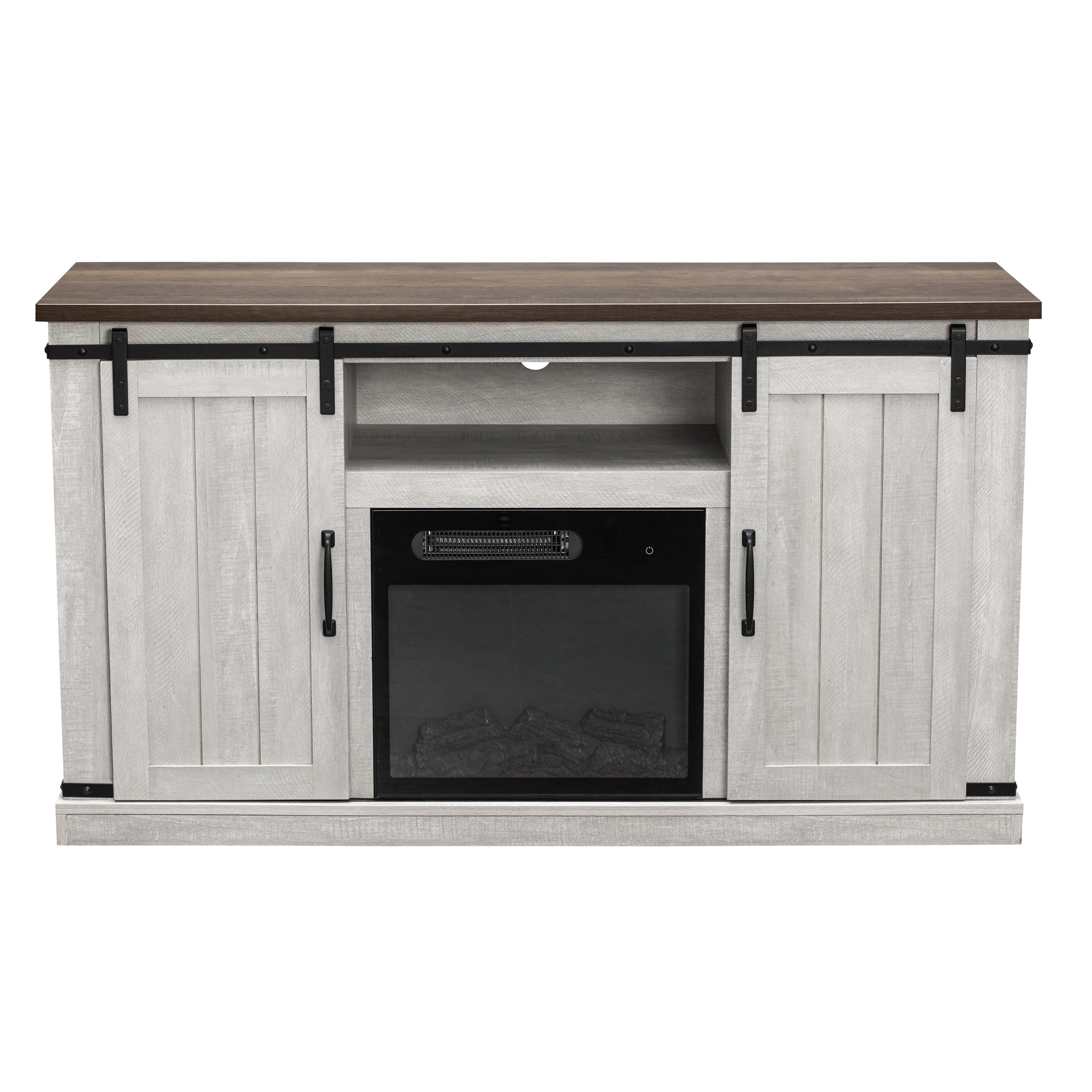 Joy River Solid 54" TV Stand with Electric Fireplace, White/Brown, large