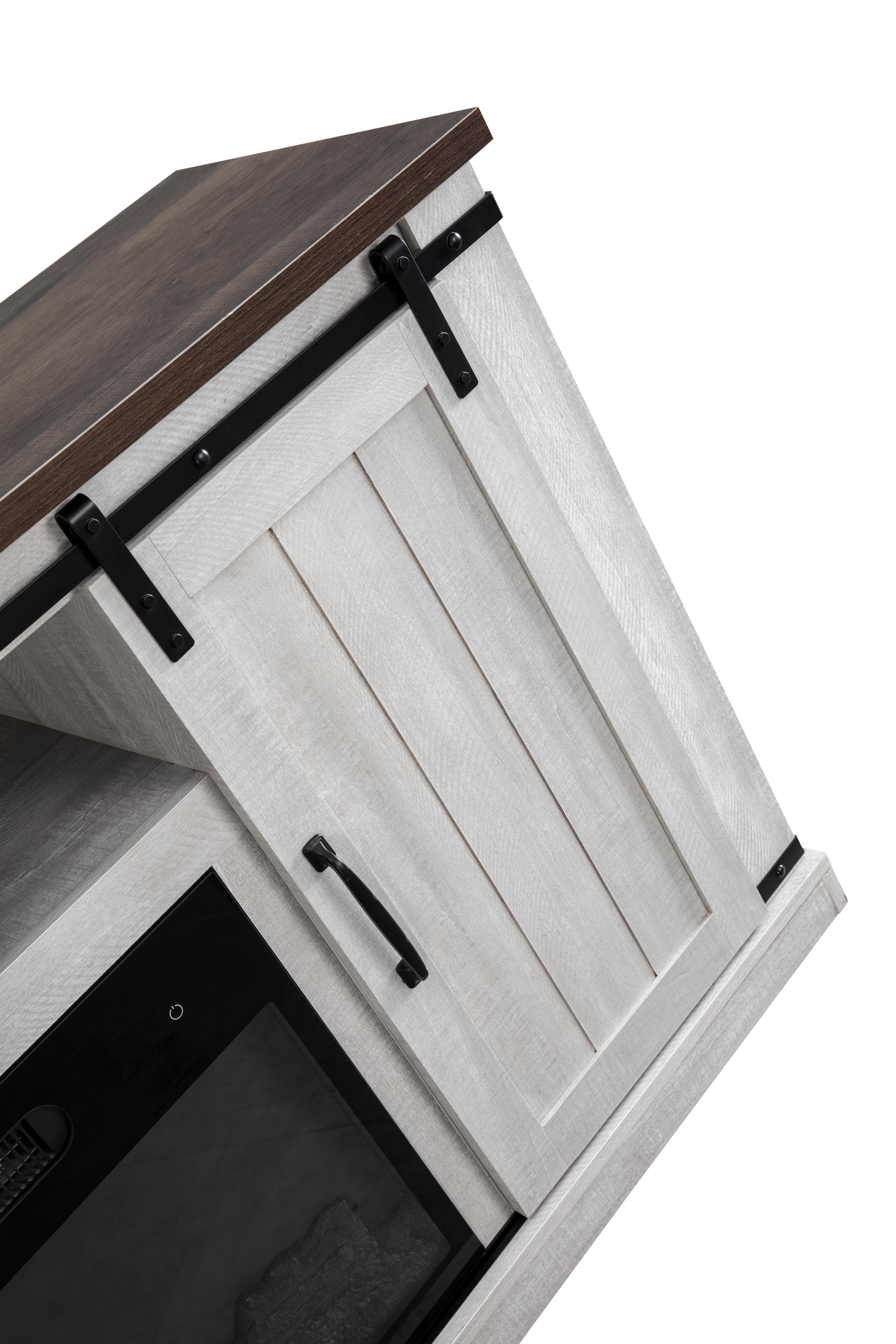 Joy River Solid 54" TV Stand with Electric Fireplace, White/Brown, large