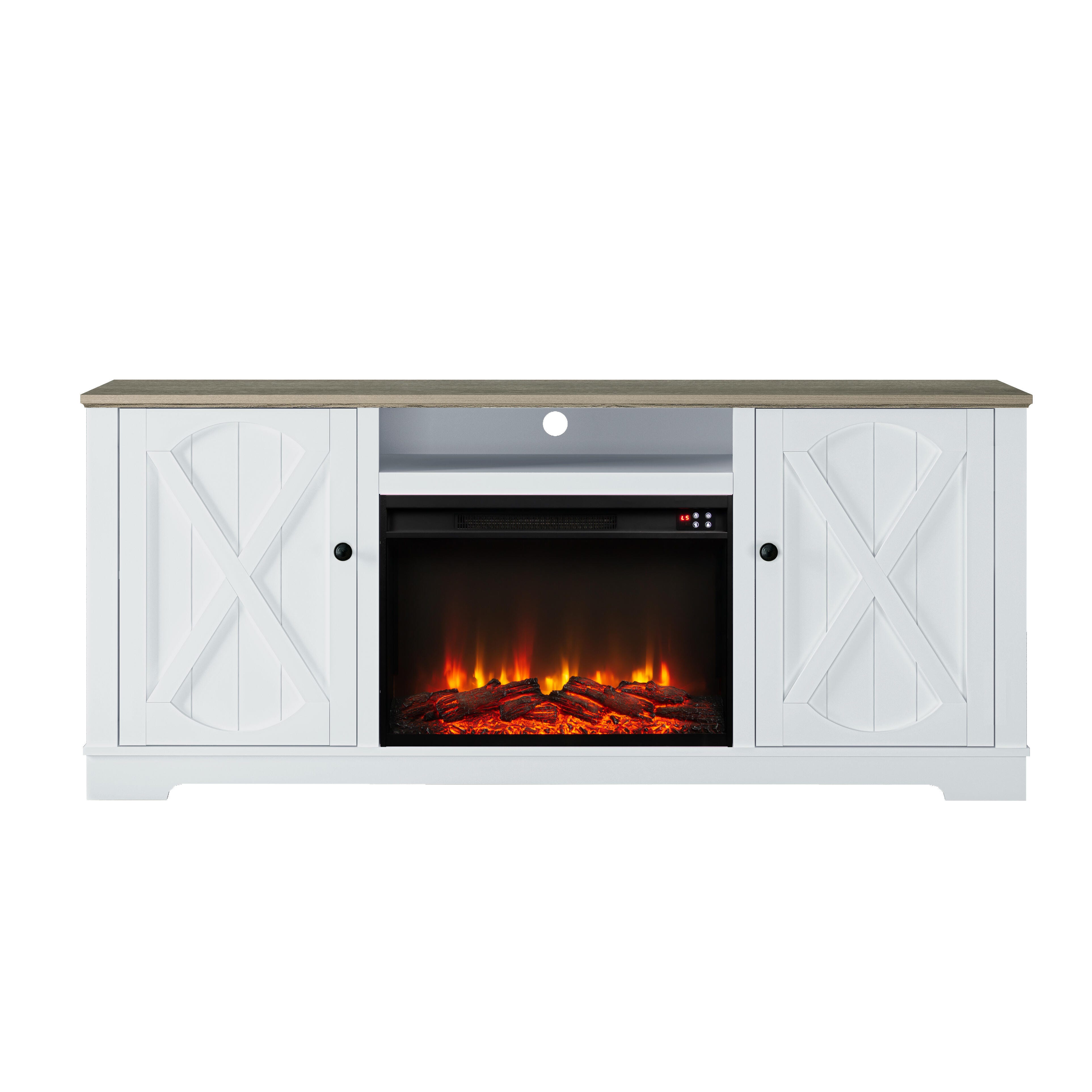 Joy River 70" TV Stand with Electric Fireplace, White/Tan, large