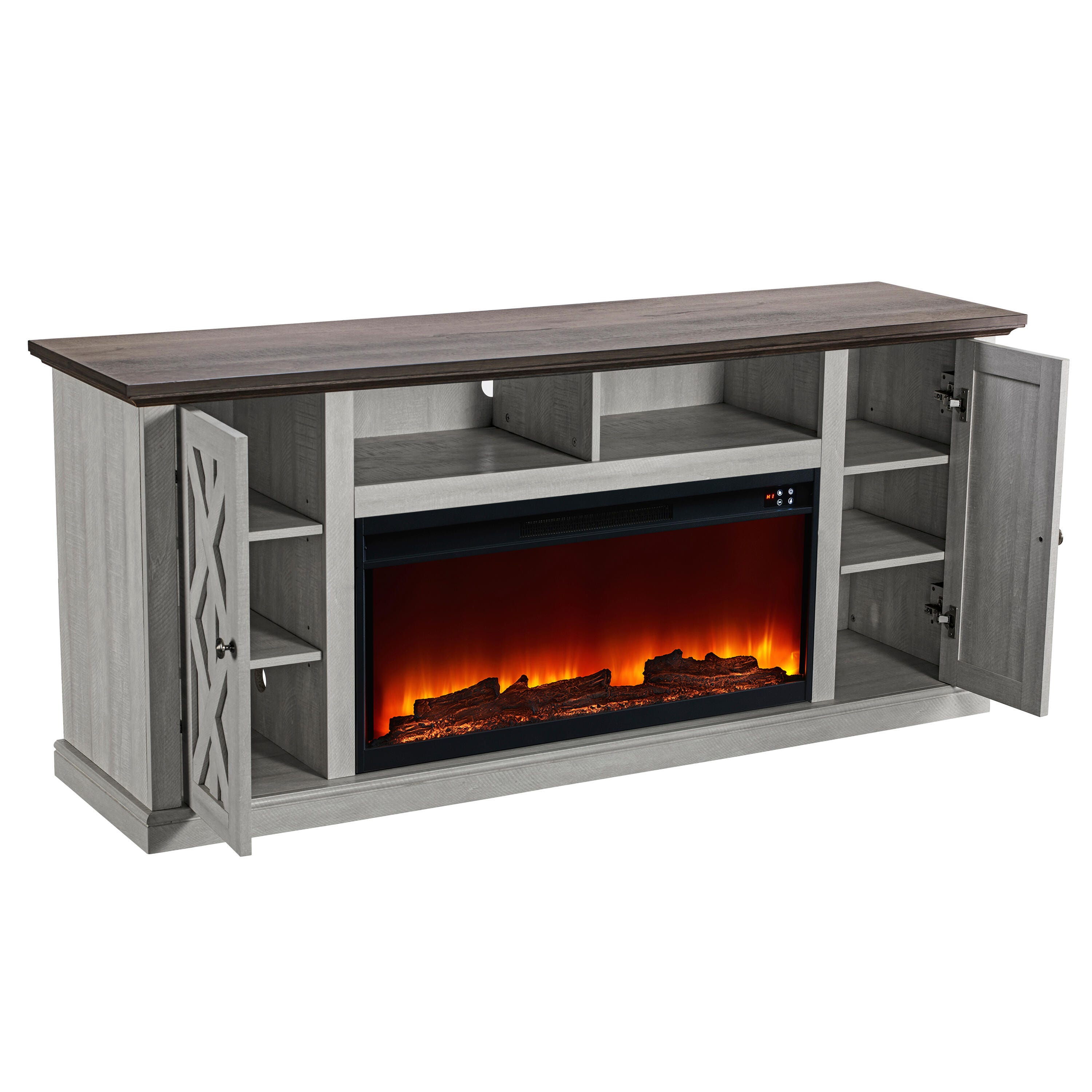 Joy River 68" TV Stand with Electric Fireplace, White/Brown, large