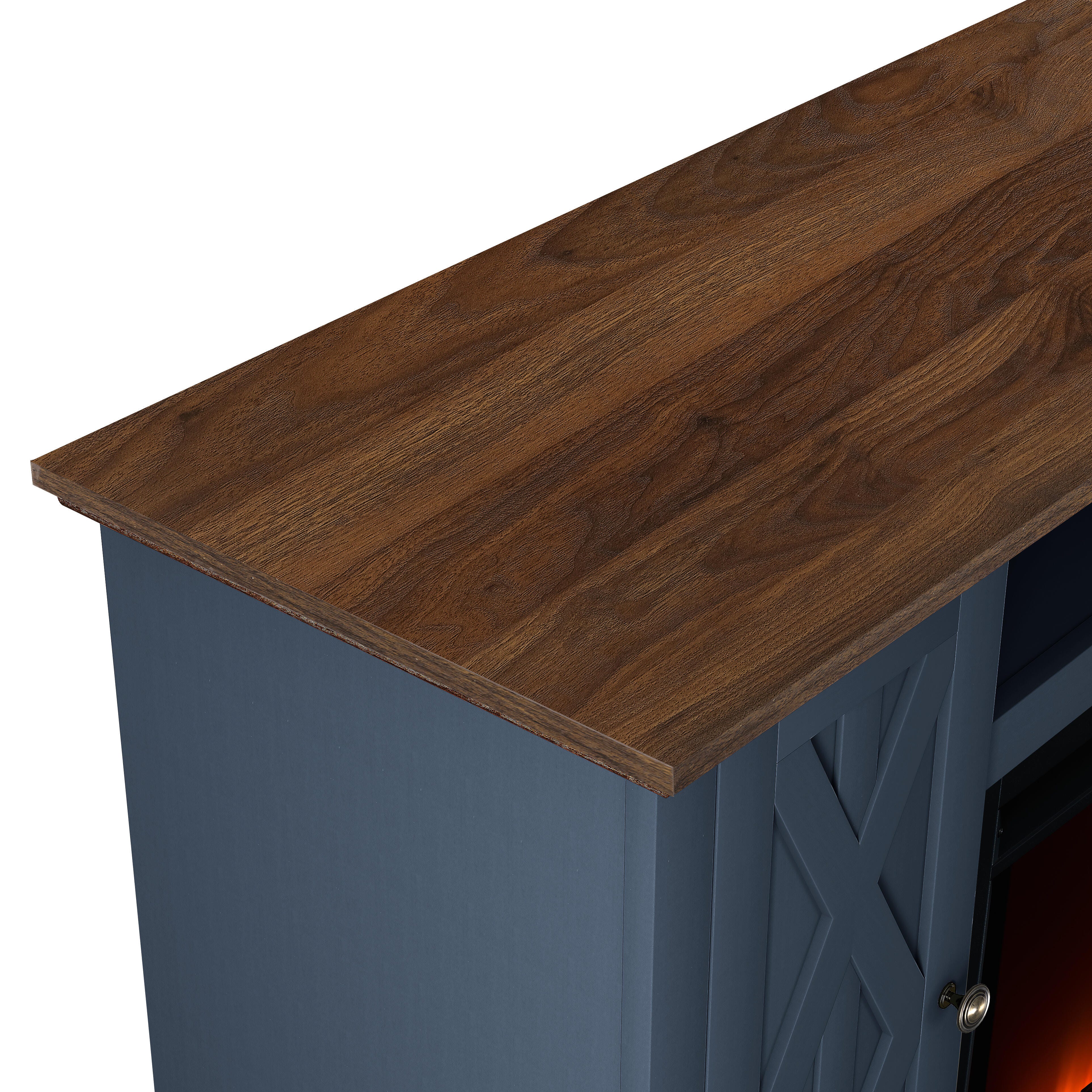 Joy River 68" TV Stand with Electric Fireplace, Navy/Tan, large