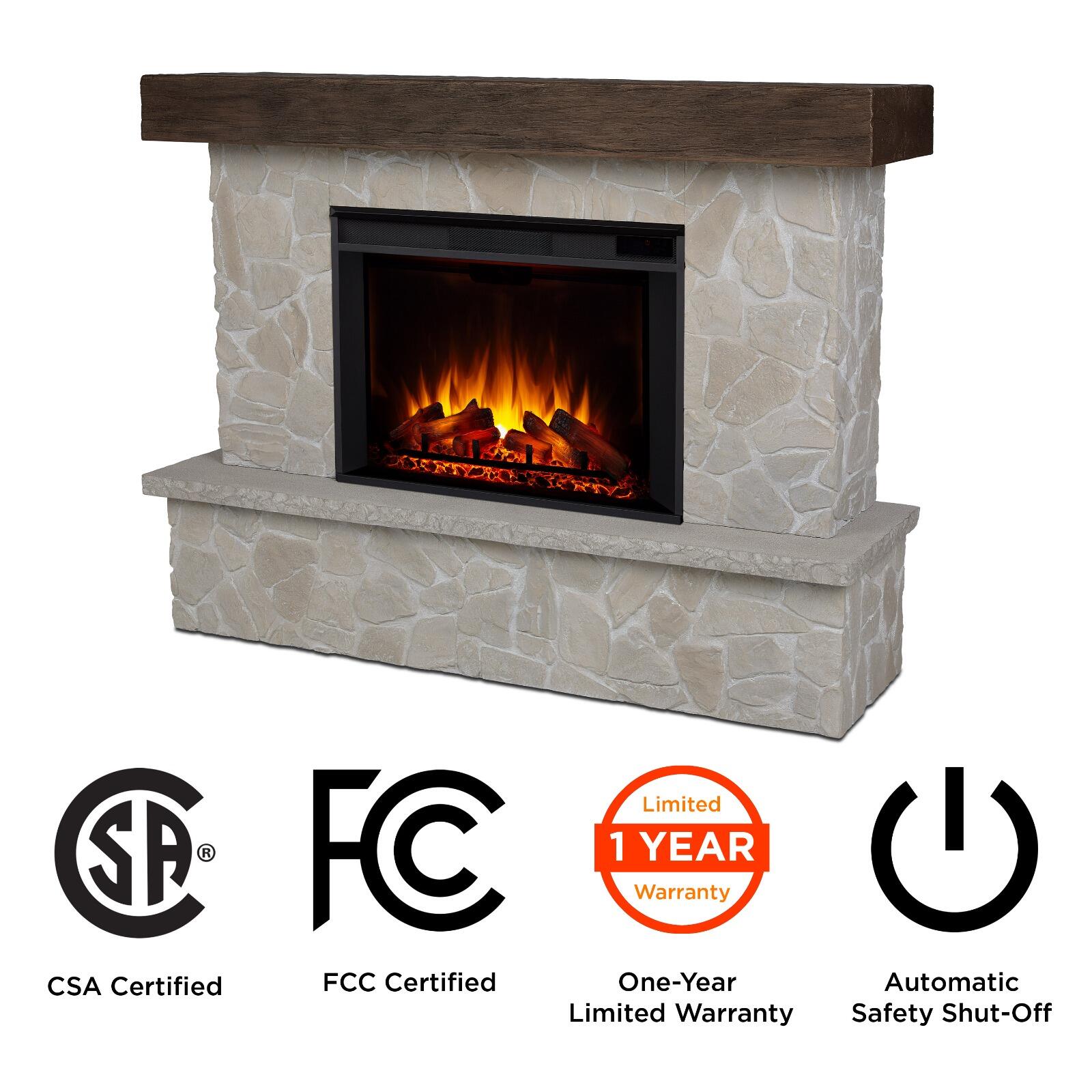 Real Frame Odette 17" Mantel with Electric Fireplace, Natural Stone, large