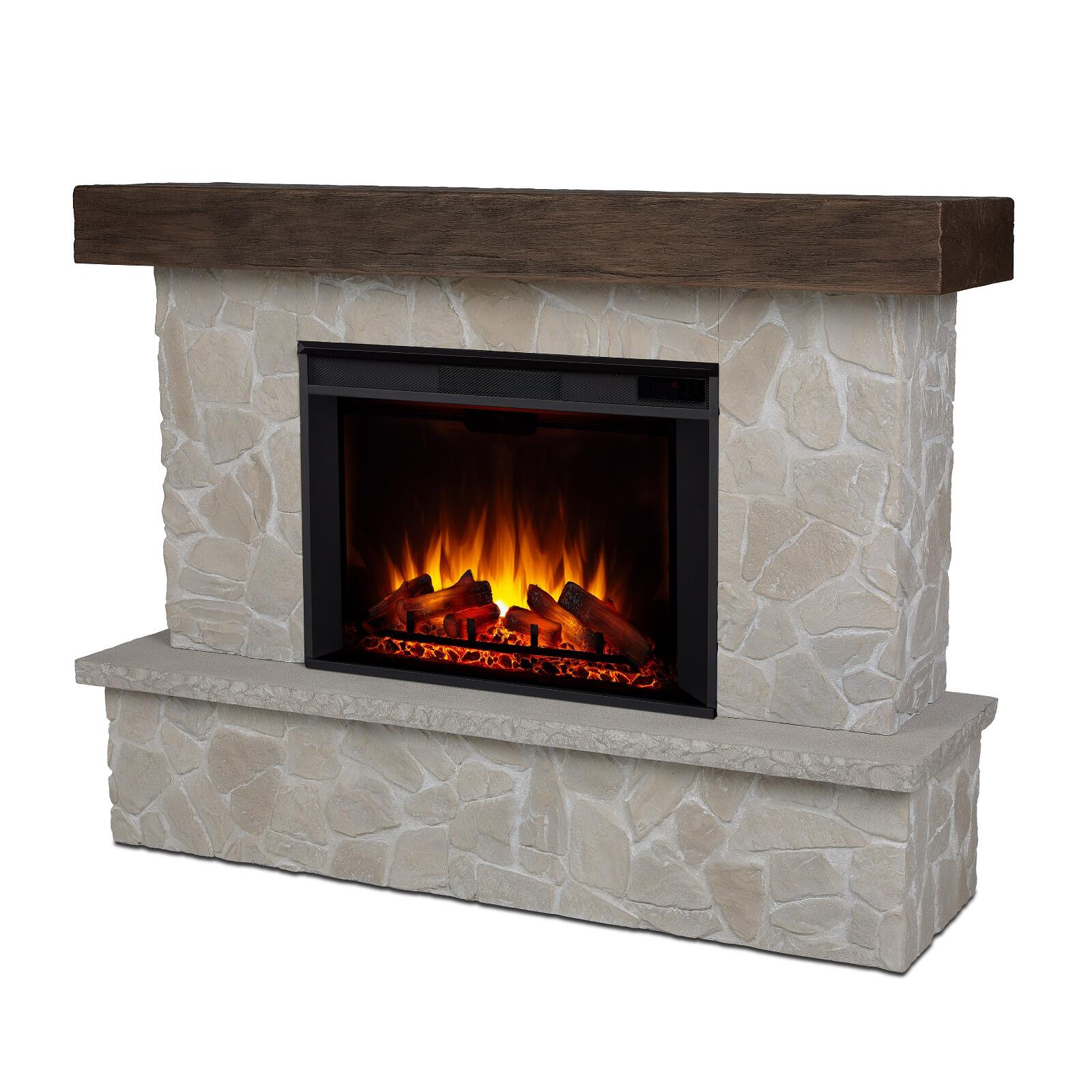 Real Frame Odette 17" Mantel with Electric Fireplace, Natural Stone, large