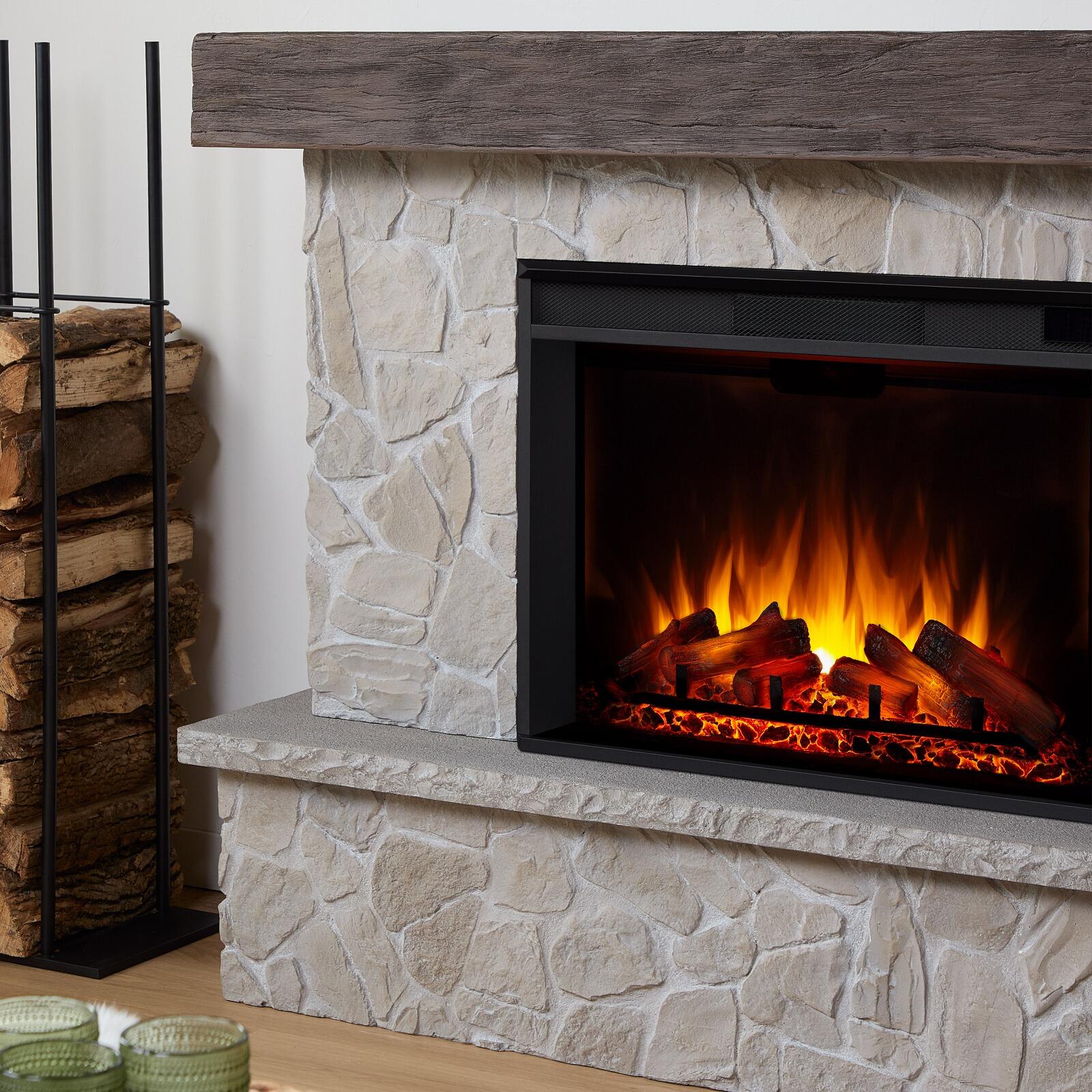 Real Frame Odette 17" Mantel with Electric Fireplace, Natural Stone, large