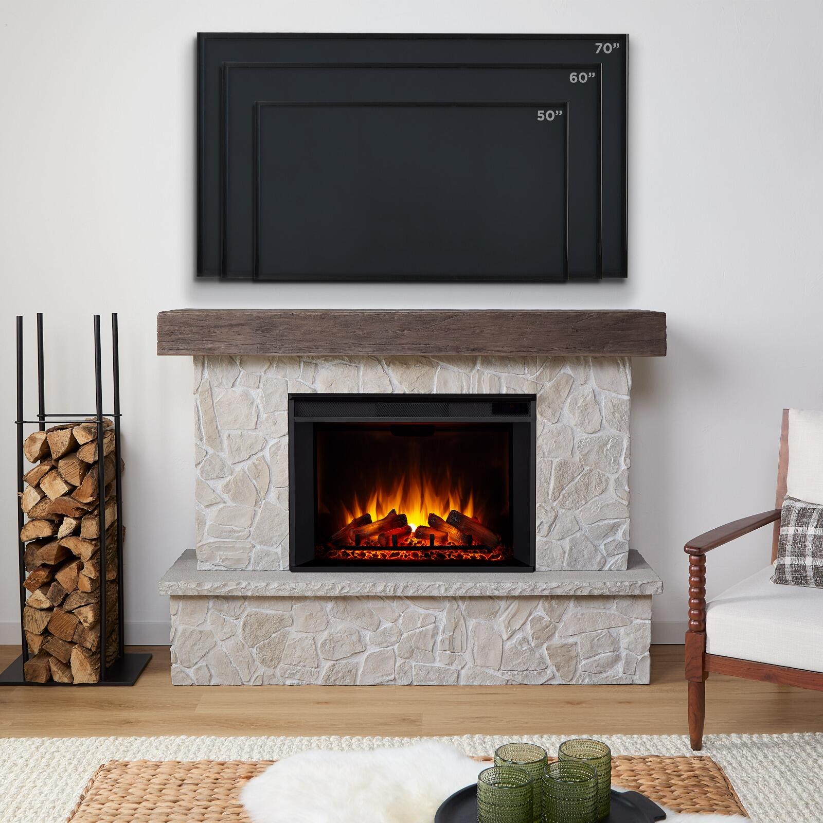Real Frame Odette 17" Mantel with Electric Fireplace, Natural Stone, large