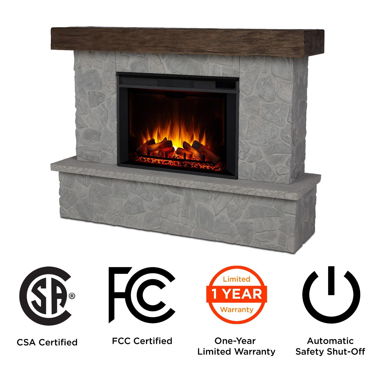 Real Frame Odette 17" Mantel with Electric Fireplace, Glacier Stone, large