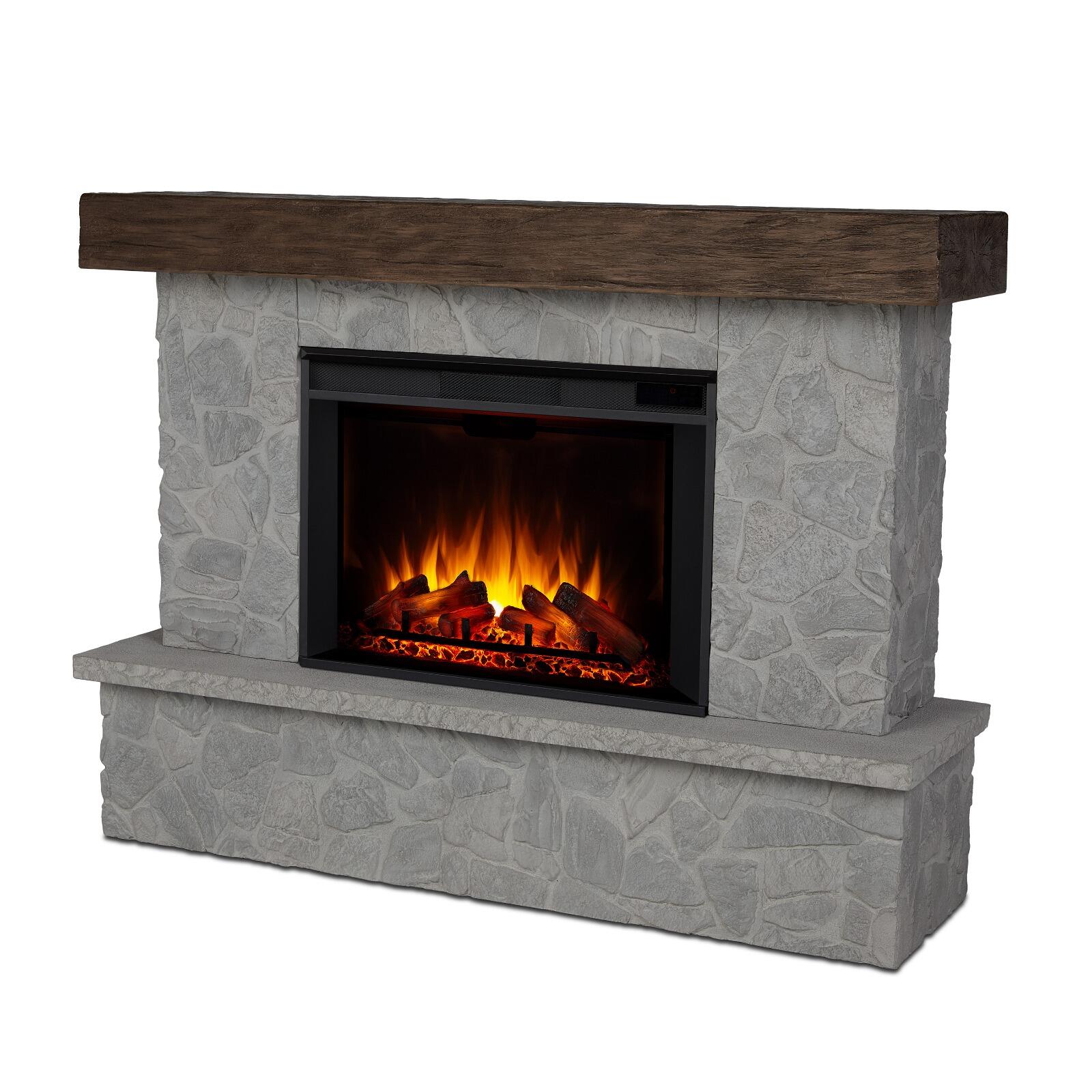 Real Frame Odette 17" Mantel with Electric Fireplace, Glacier Stone, large