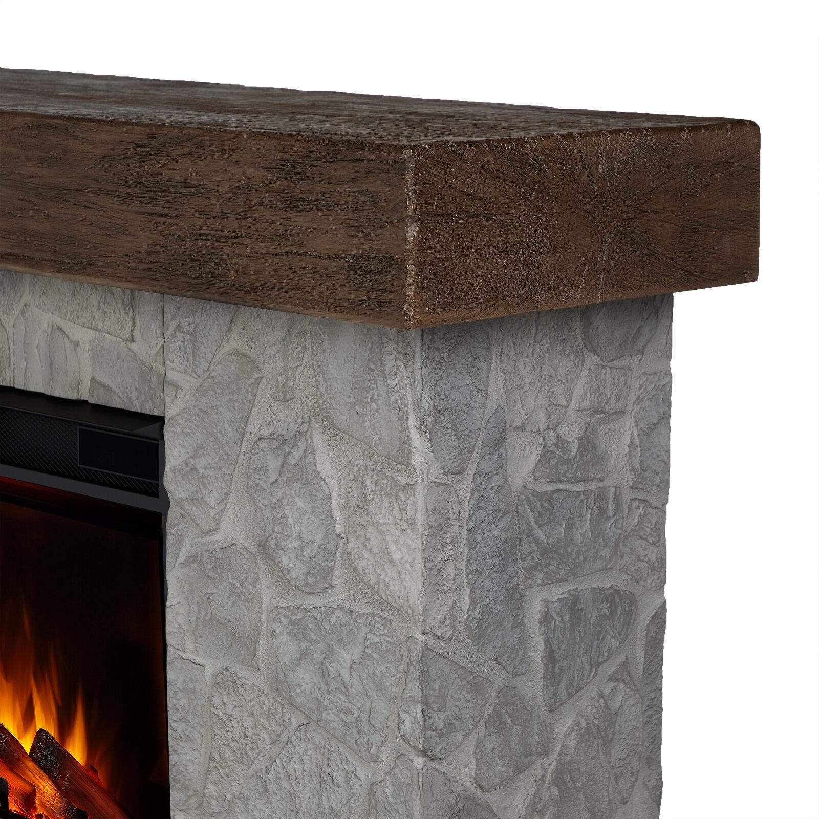 Real Frame Odette 17" Mantel with Electric Fireplace, Glacier Stone, large