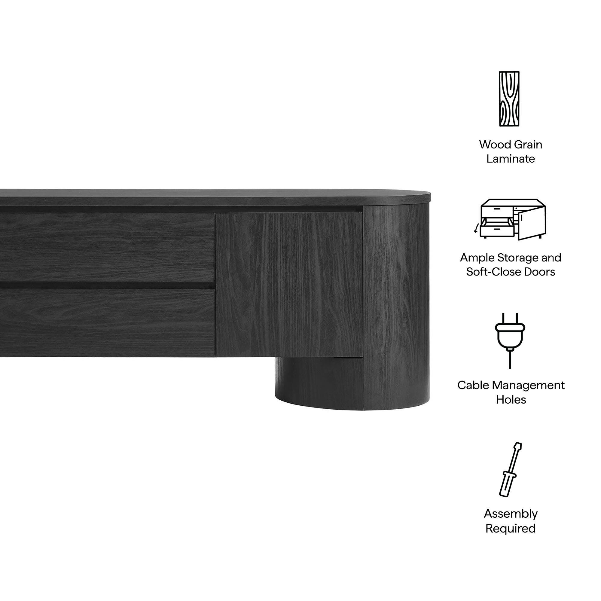 Modway Duval 71" TV stand with Cabinet, Black, large