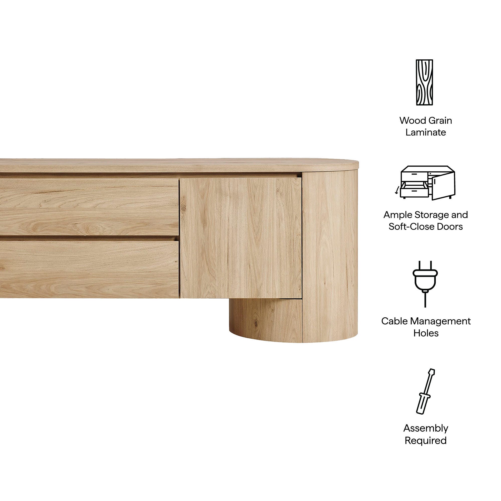 Modway Duval 71" TV stand with Cabinet, Light Oak, large
