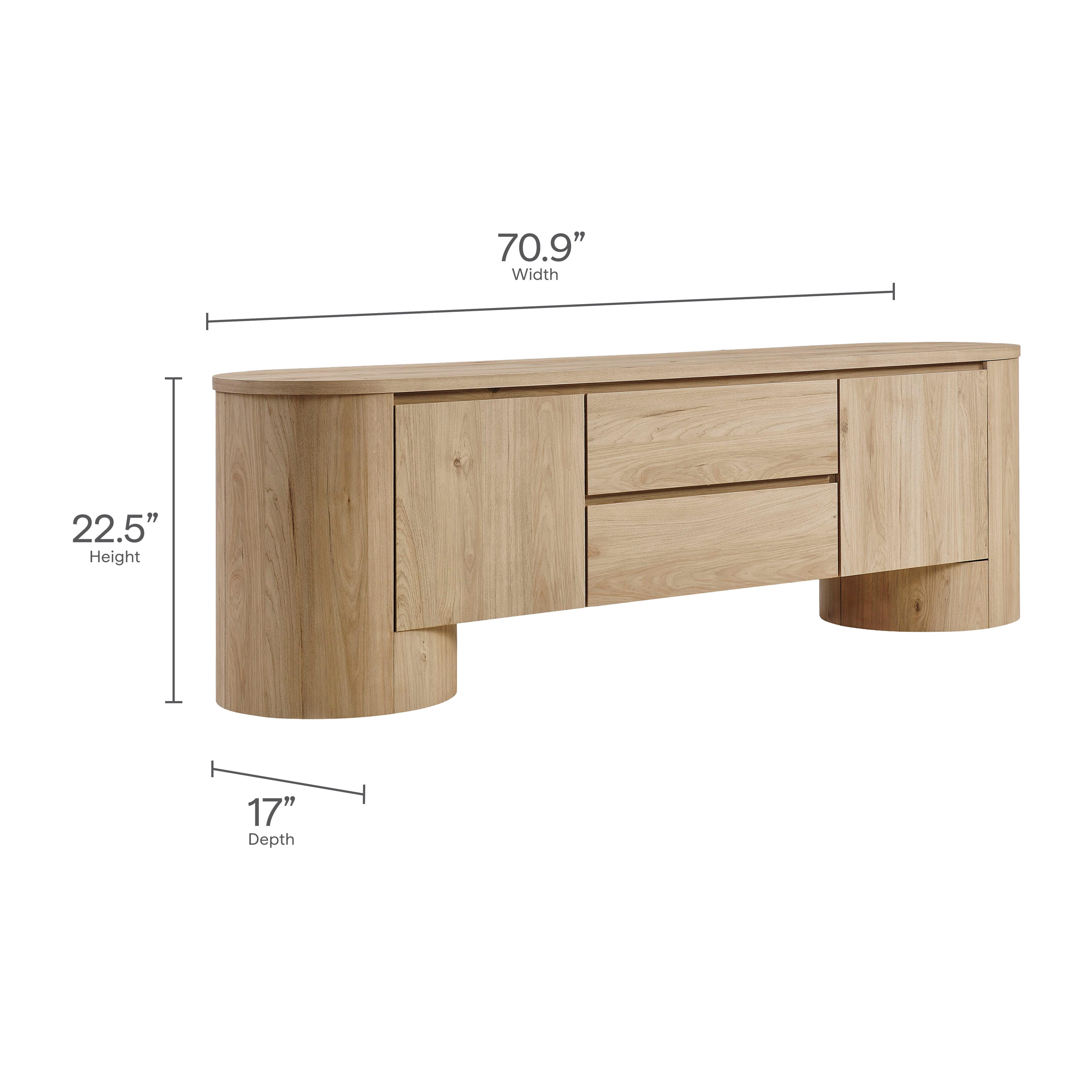 Modway Duval 71" TV stand with Cabinet, Light Oak, large