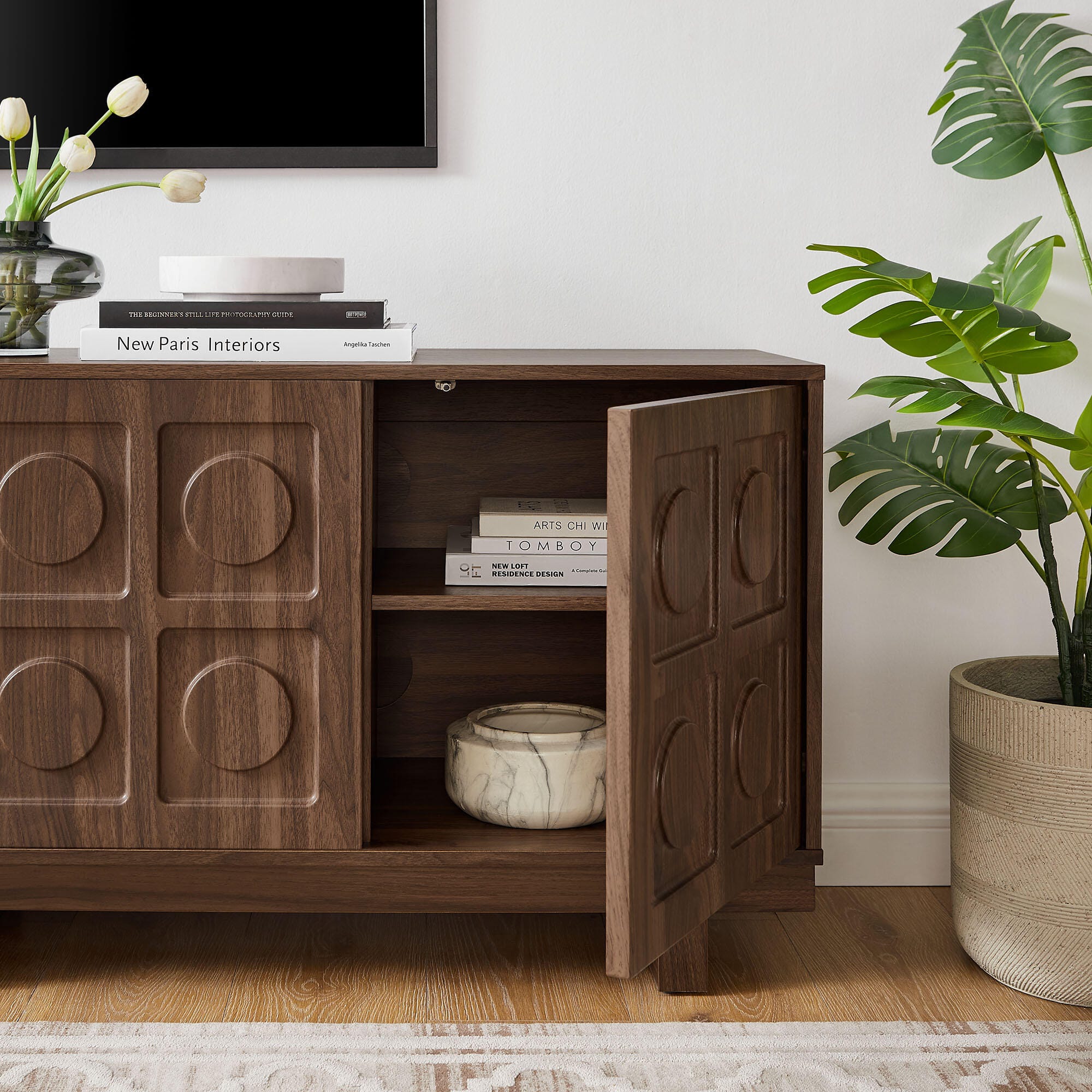 Modway Knox 71" TV Stand, Walnut, large