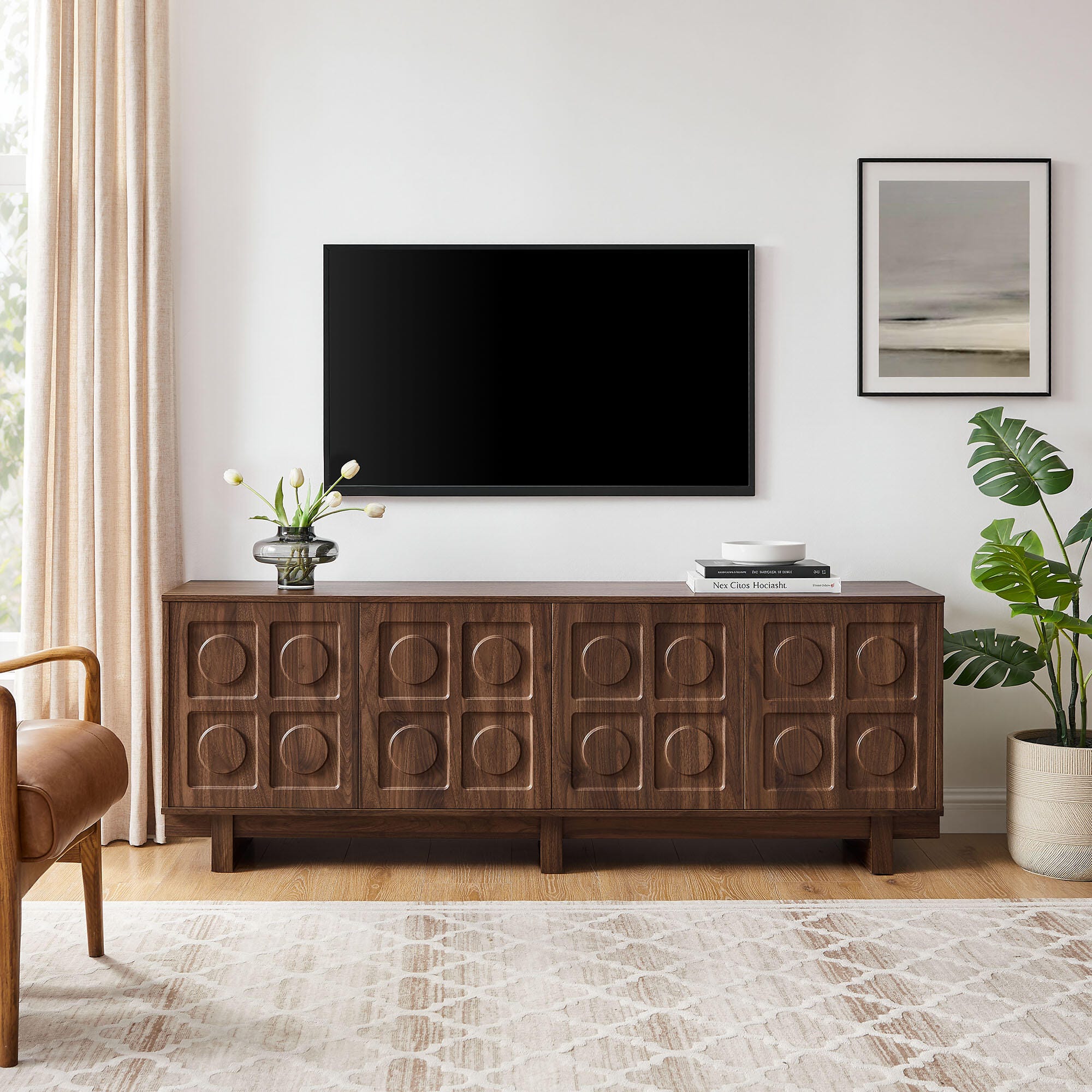 Modway Knox 71" TV Stand, Walnut, large
