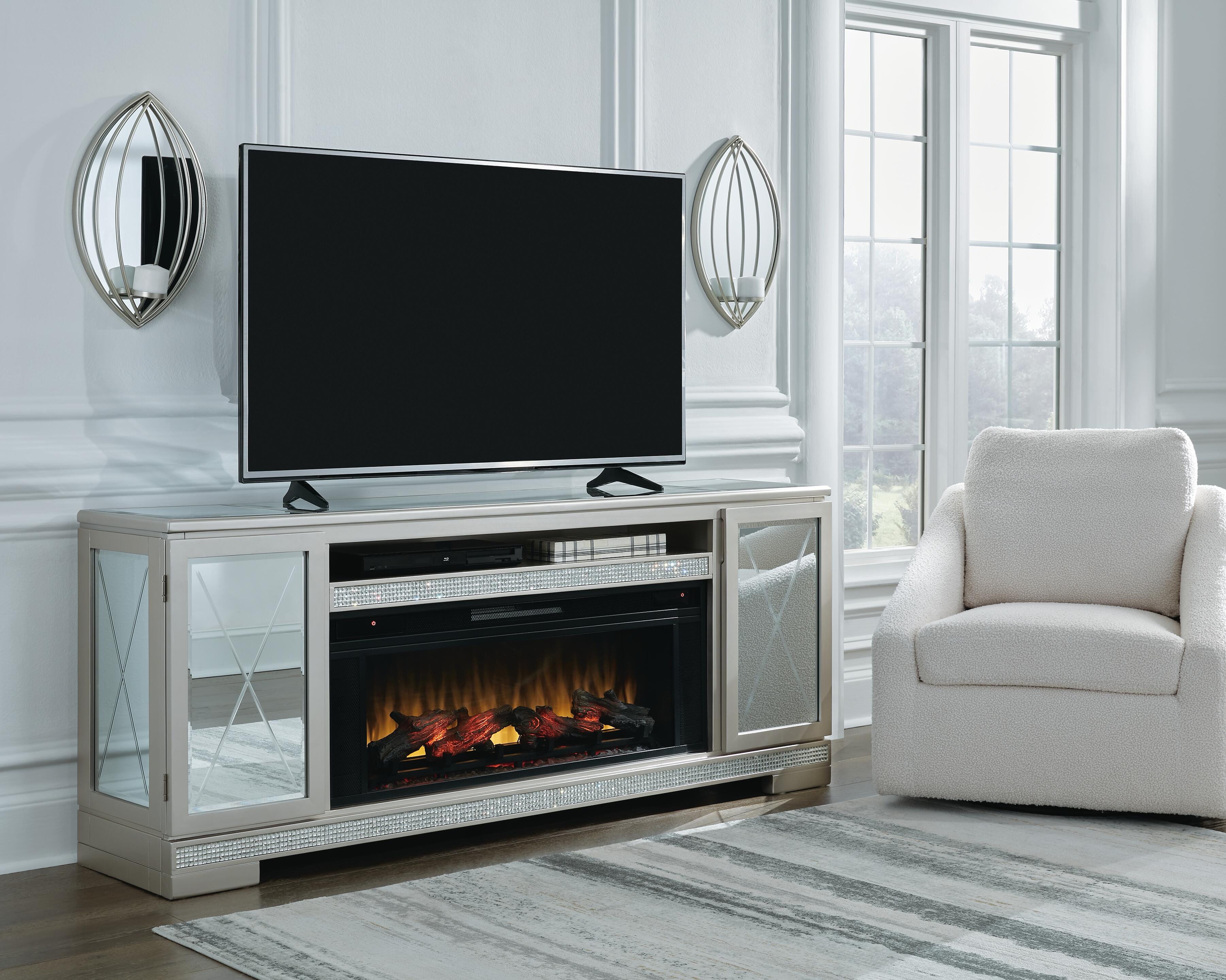 Flamory 72" TV Stand with Electric Fireplace, , large