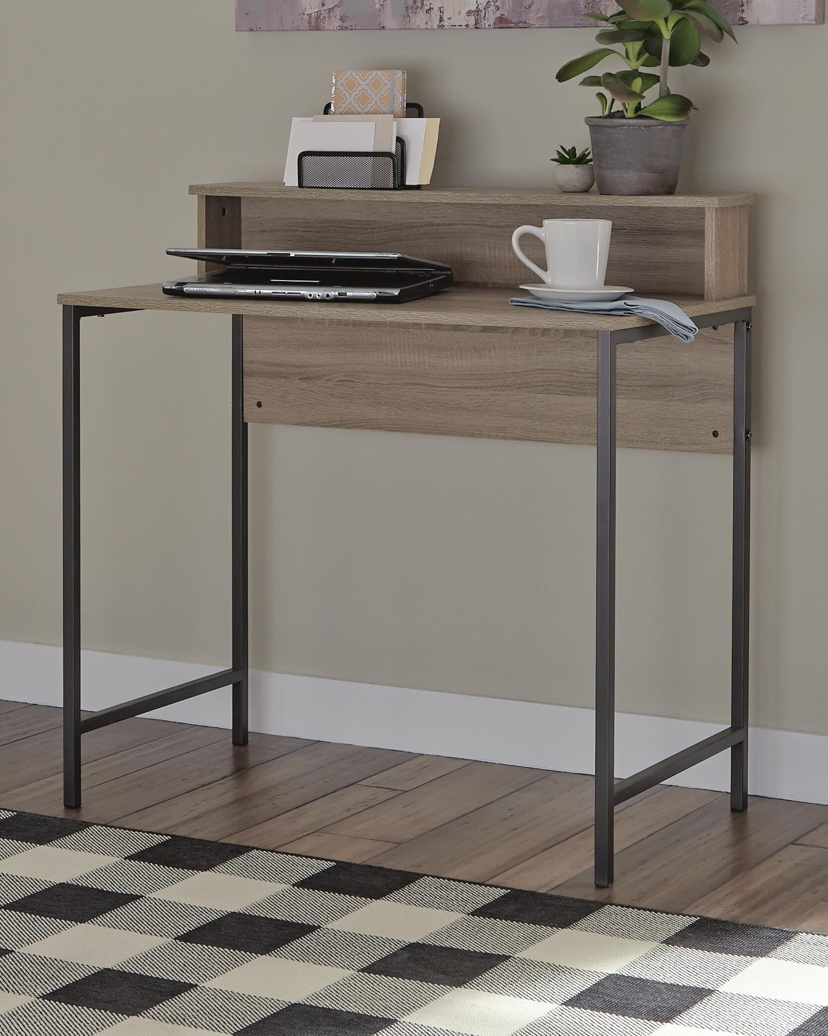 Titania Home Office Desk, Light Brown/Gunmetal, large